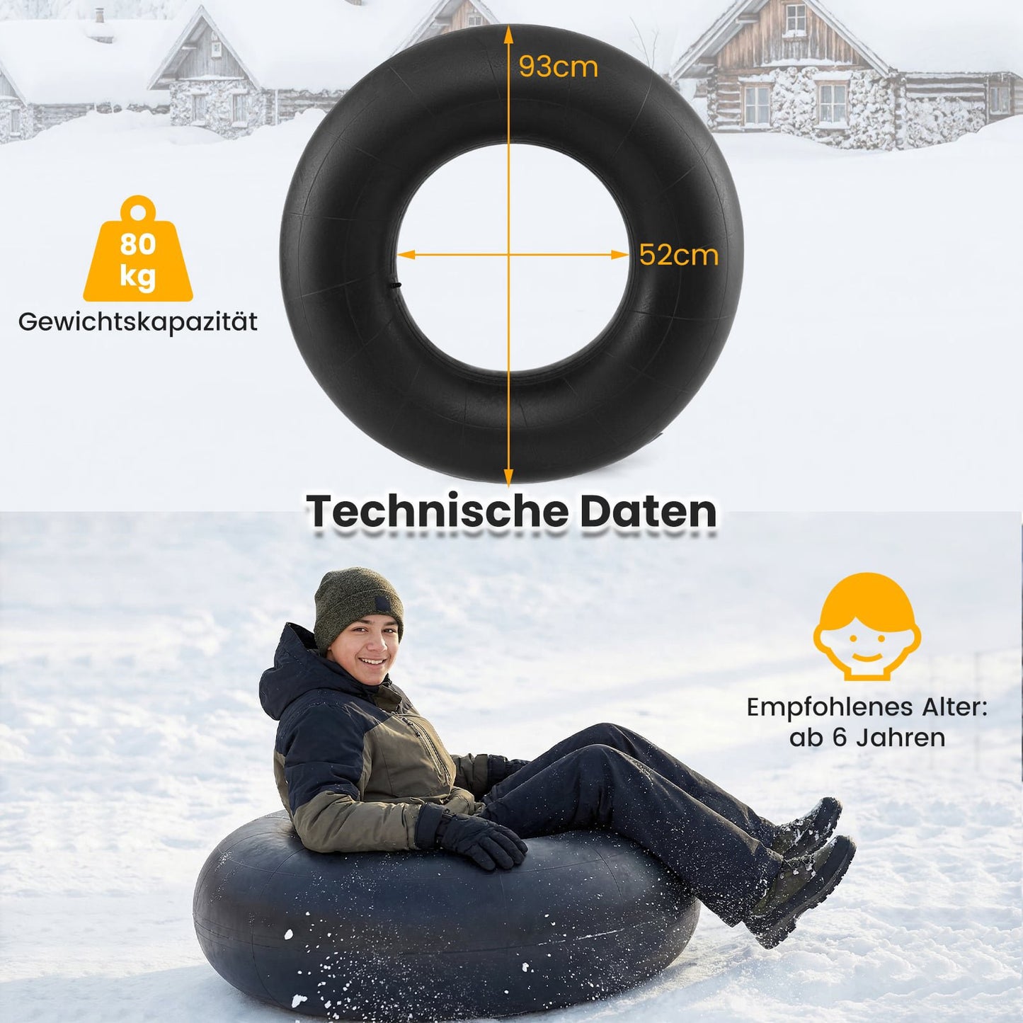 Heavy-Duty Rubber Snow & River Tube, 93 cm Diameter