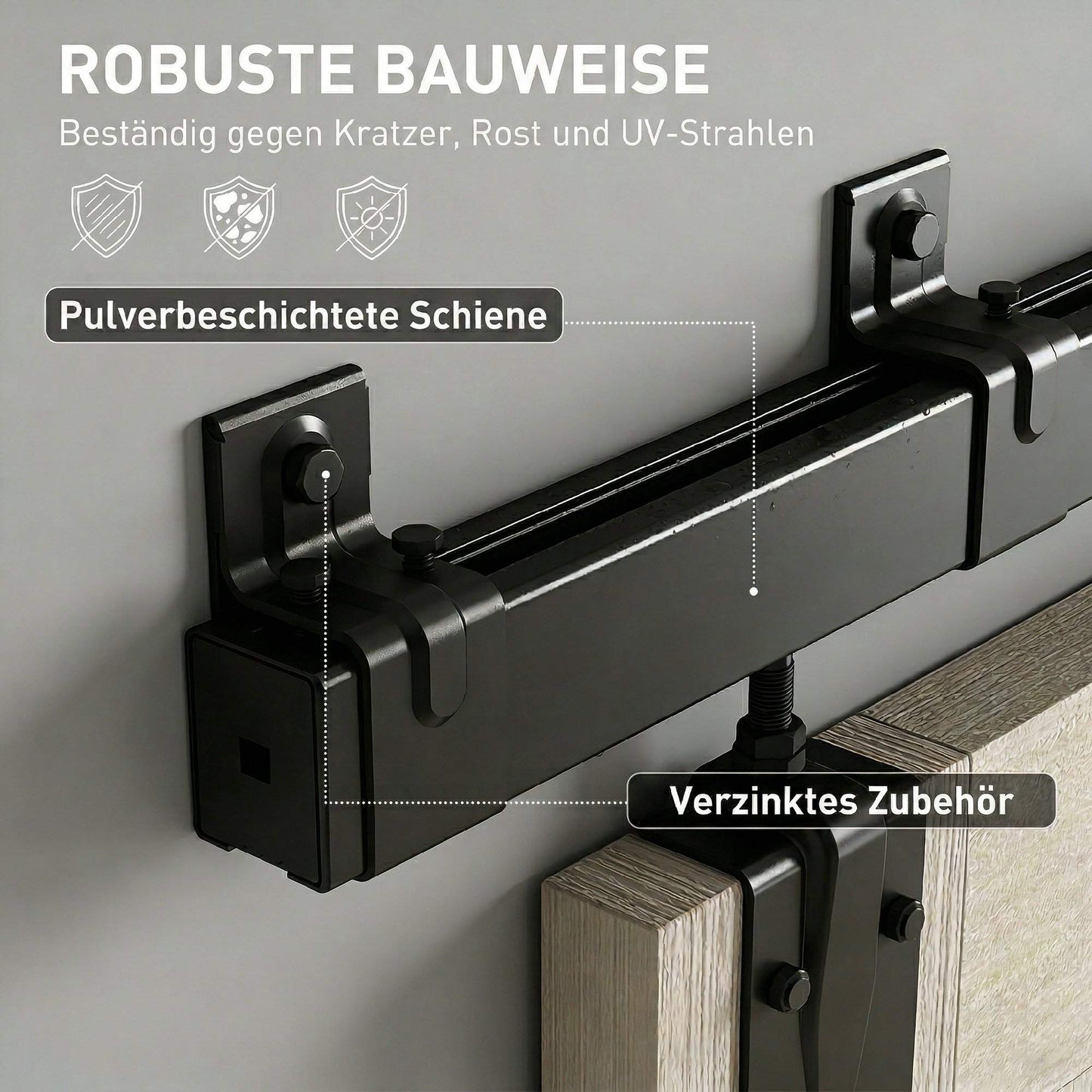 Heavy-Duty Sliding Door Hardware Set, 244 cm Black Steel