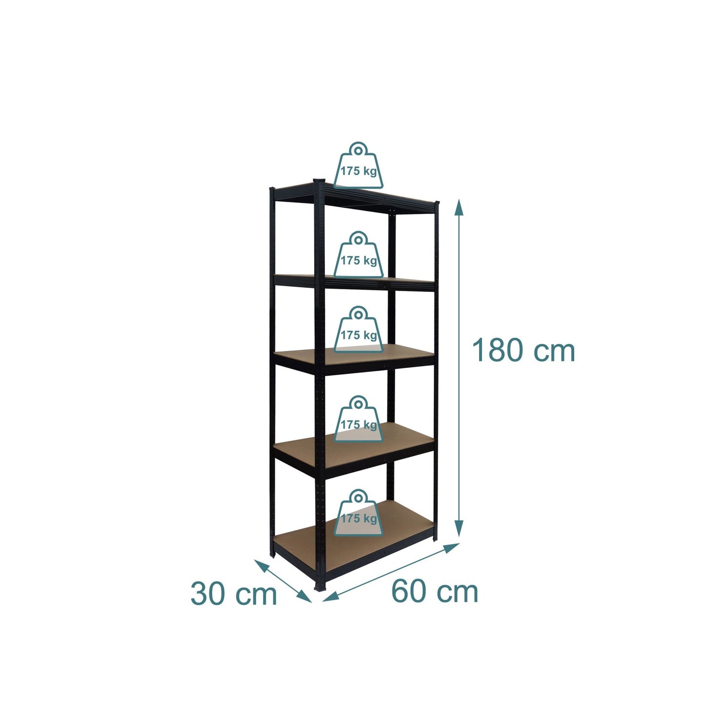 Heavy-Duty Steel Rack, 5 Adjustable Shelves, Black