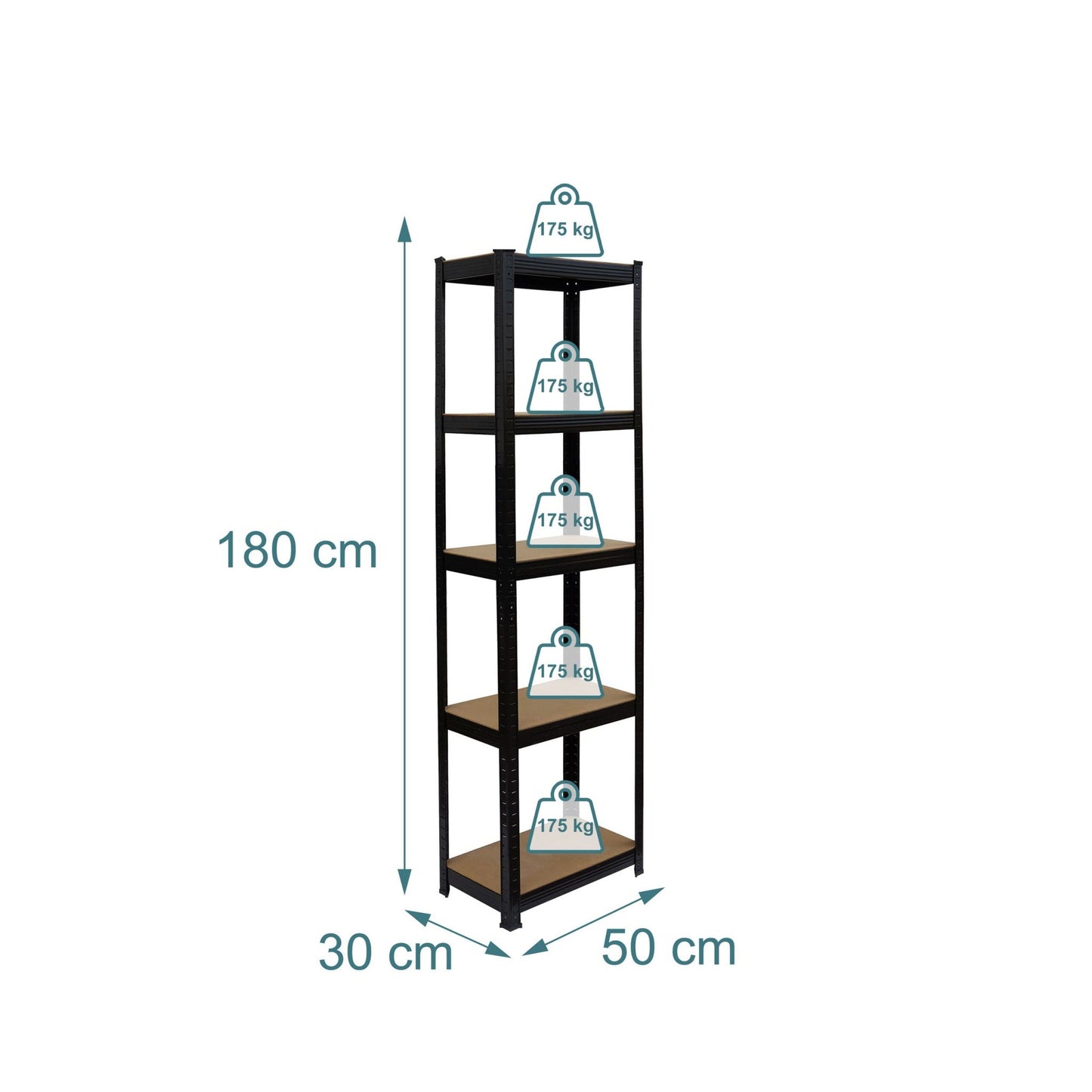 Heavy-Duty Steel Rack, 5 Adjustable Shelves, Black