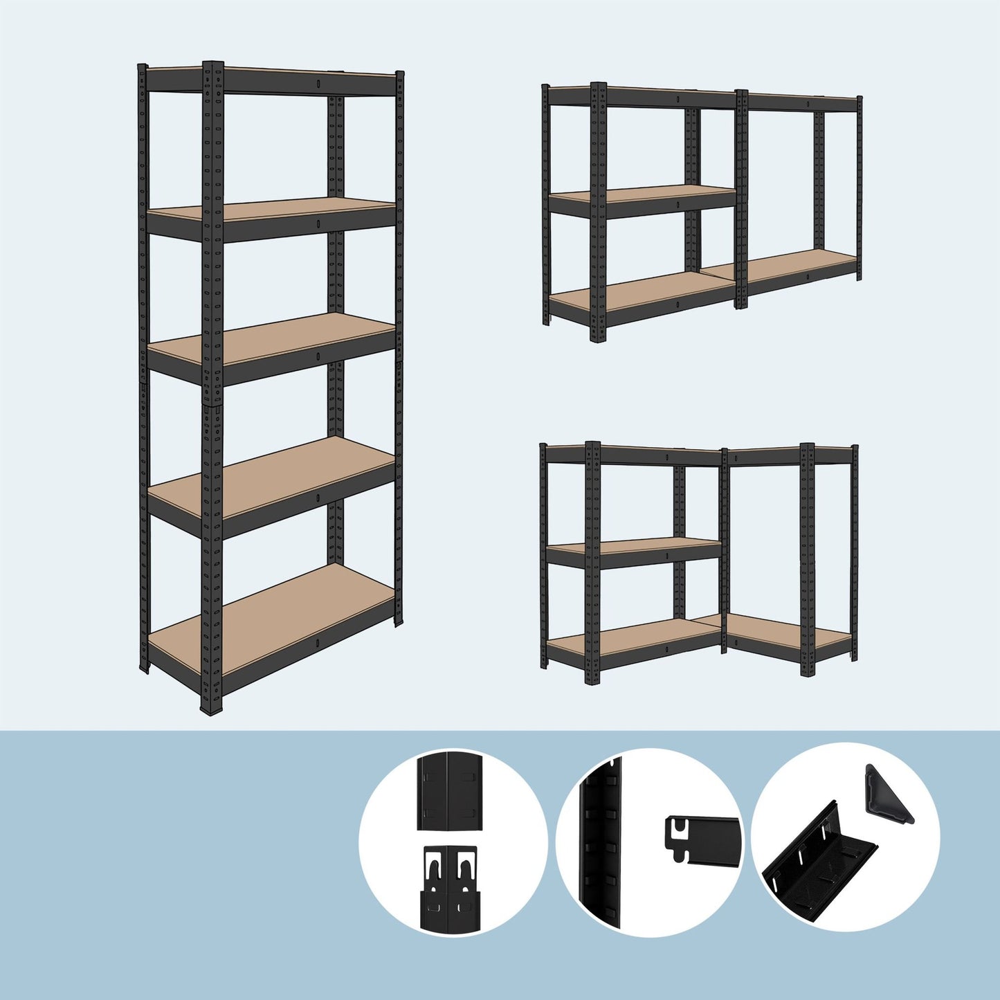Heavy-Duty Steel Rack, 5 Adjustable Shelves