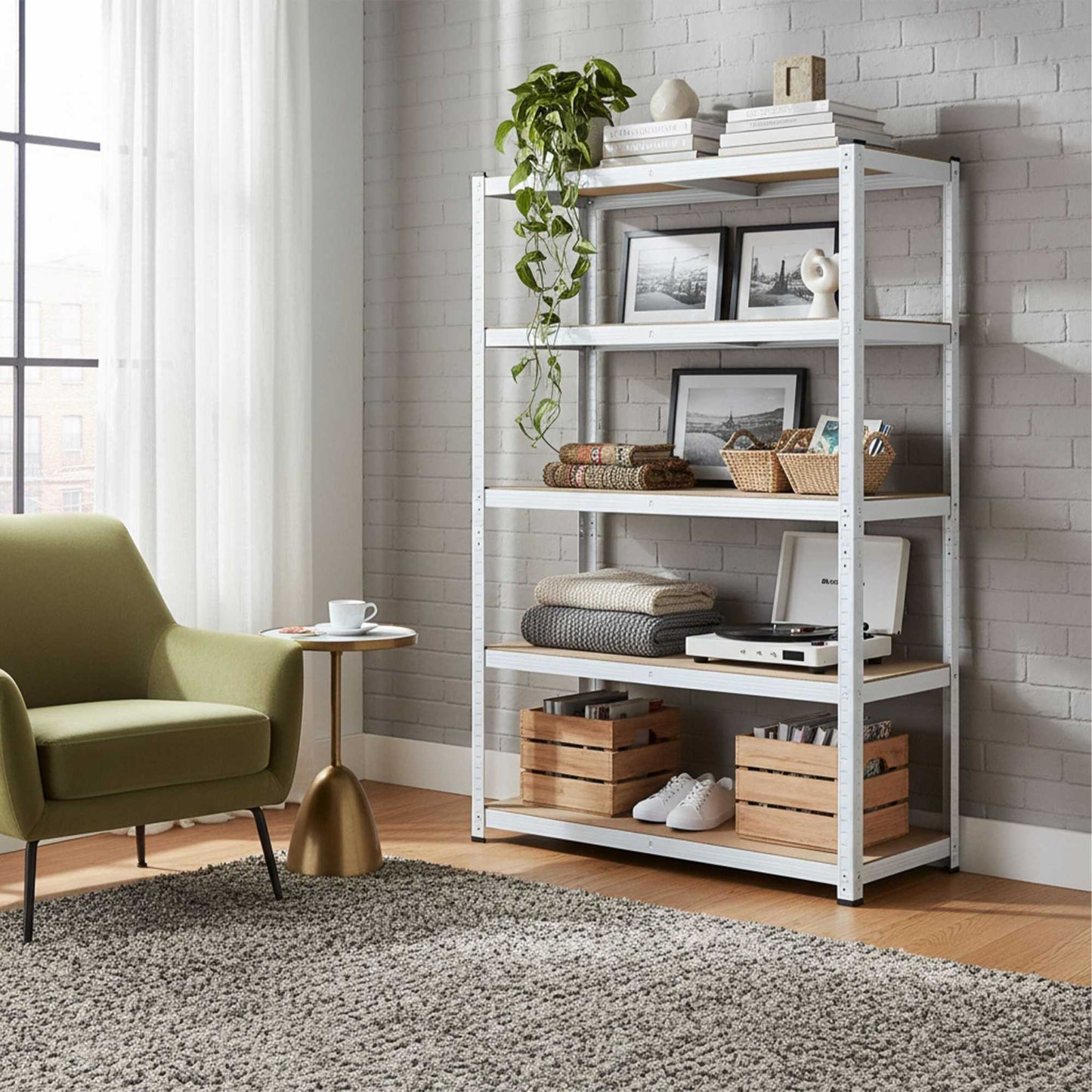 Heavy-Duty Steel Shelving Unit, 5 Adjustable Tiers