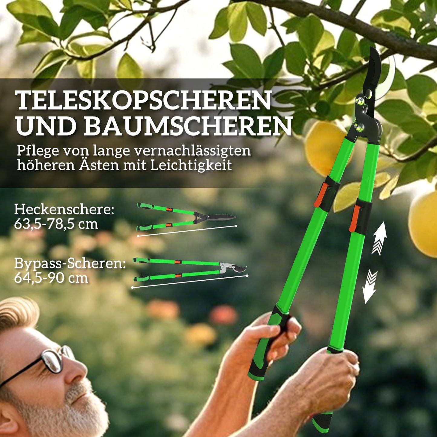 Hedge trimmer set 2-piece garden shears blade length 90 cm pruning shears with metal blades, extendable handle