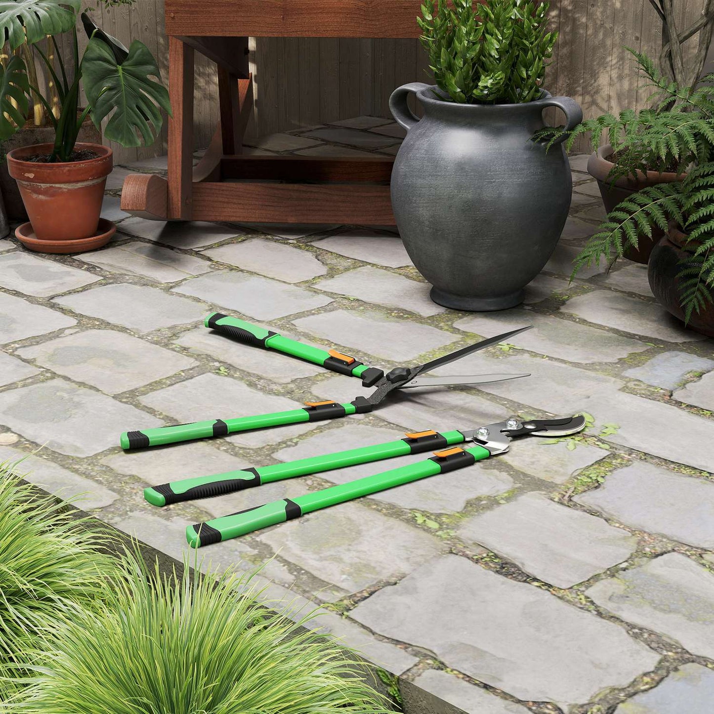 Hedge trimmer set 2-piece garden shears blade length 90 cm pruning shears with metal blades, extendable handle
