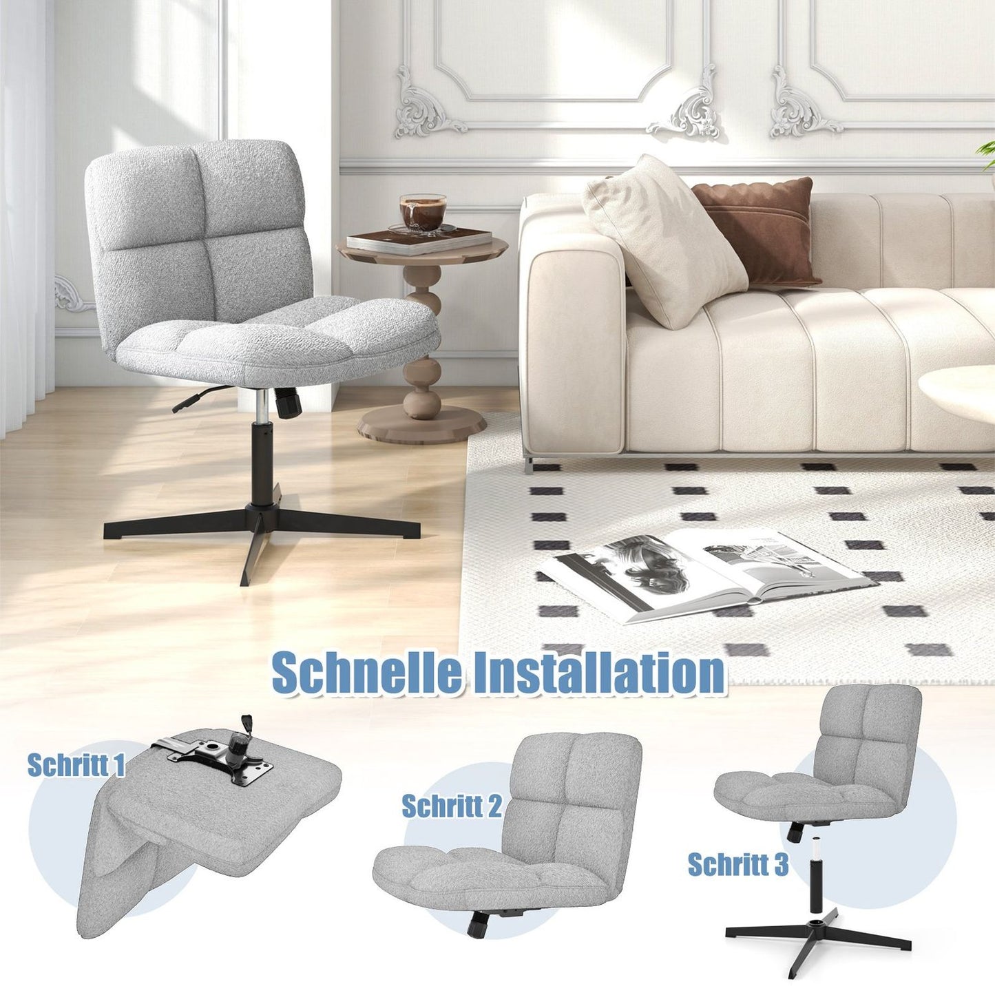 Height-Adjustable Armless Office Chair, Grey