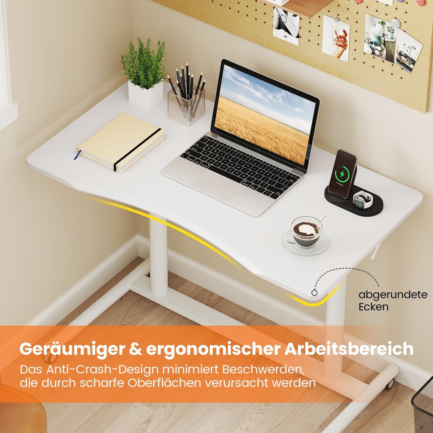Height-Adjustable C-Shaped Desk with Wheels, 70-106 cm