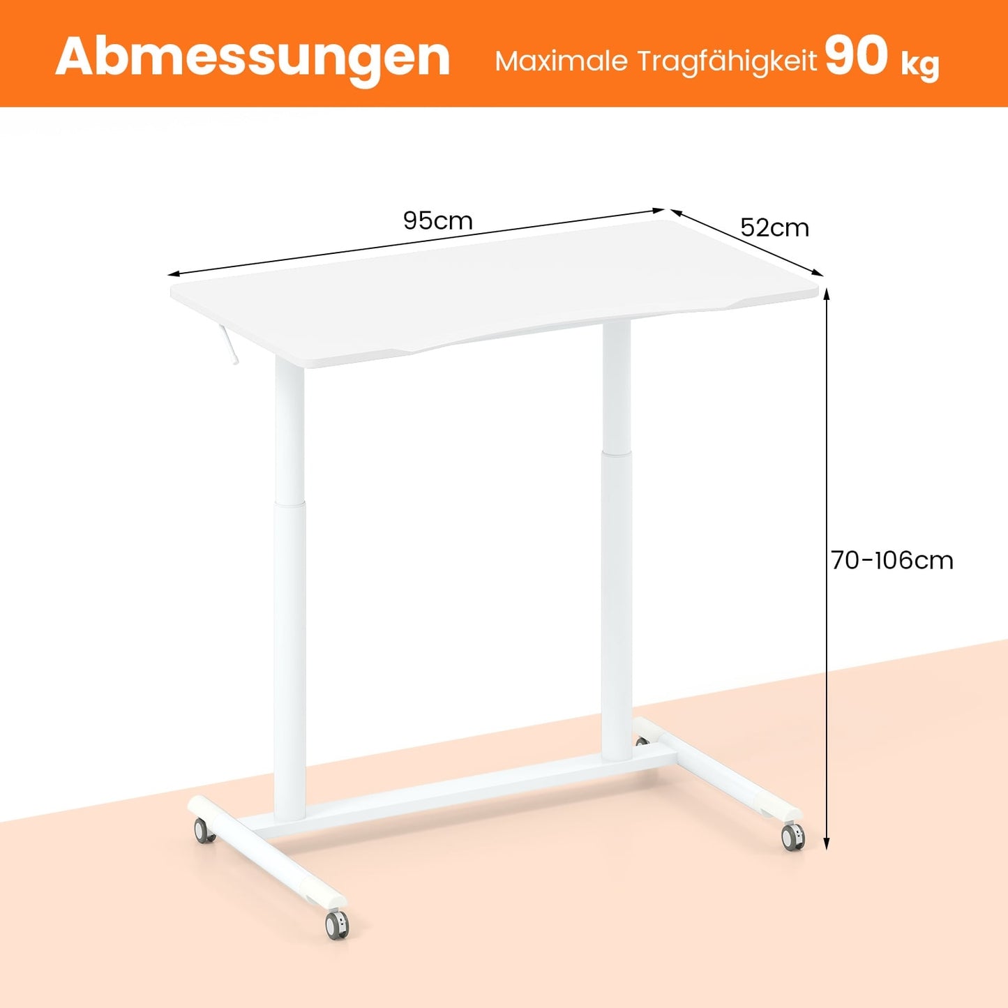 Height-Adjustable C-Shaped Desk with Wheels, 70-106 cm