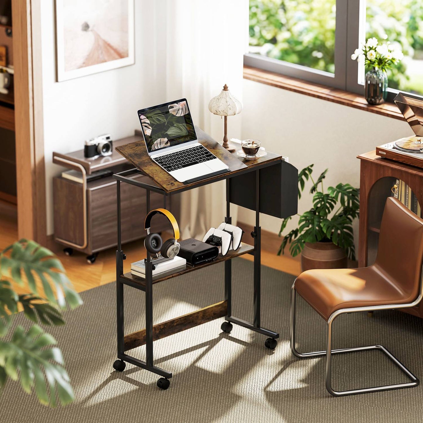 Height-adjustable computer desk, 92x40 cm, Rustic brown