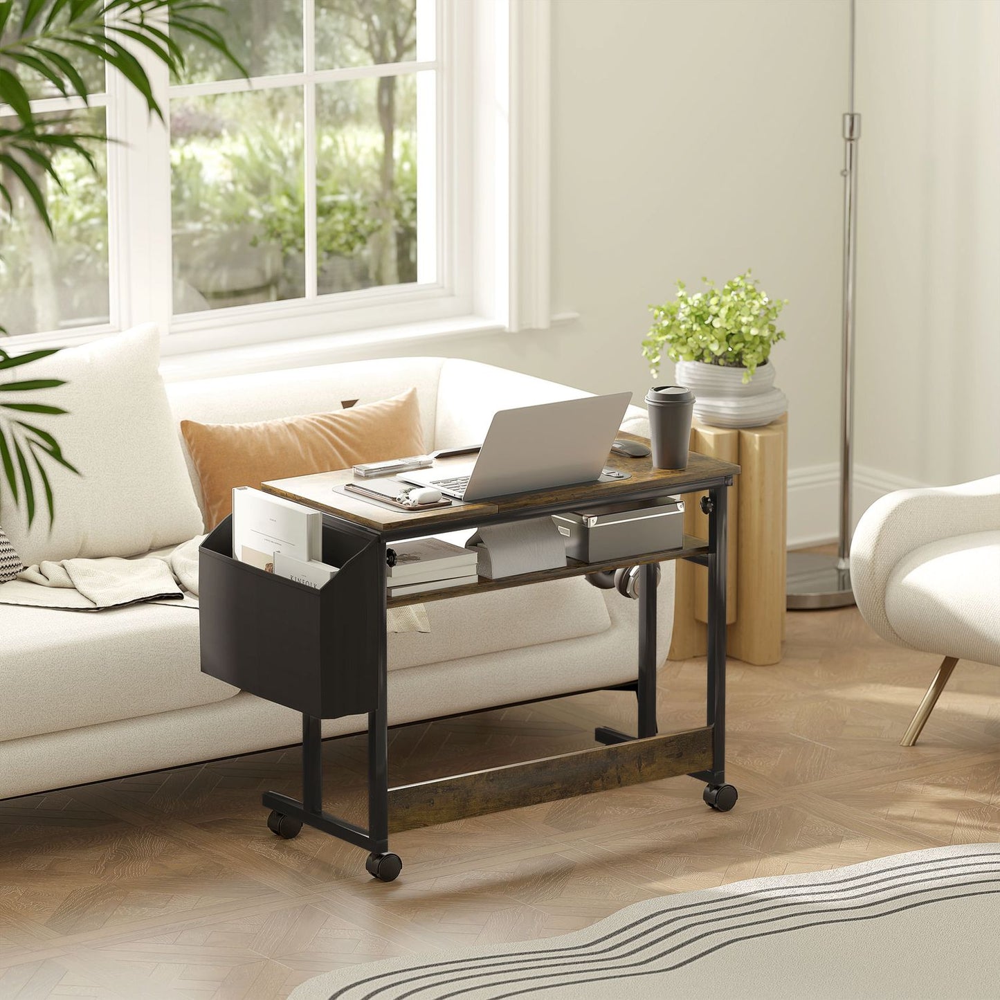 Height-adjustable computer desk, 92x40 cm, Rustic brown
