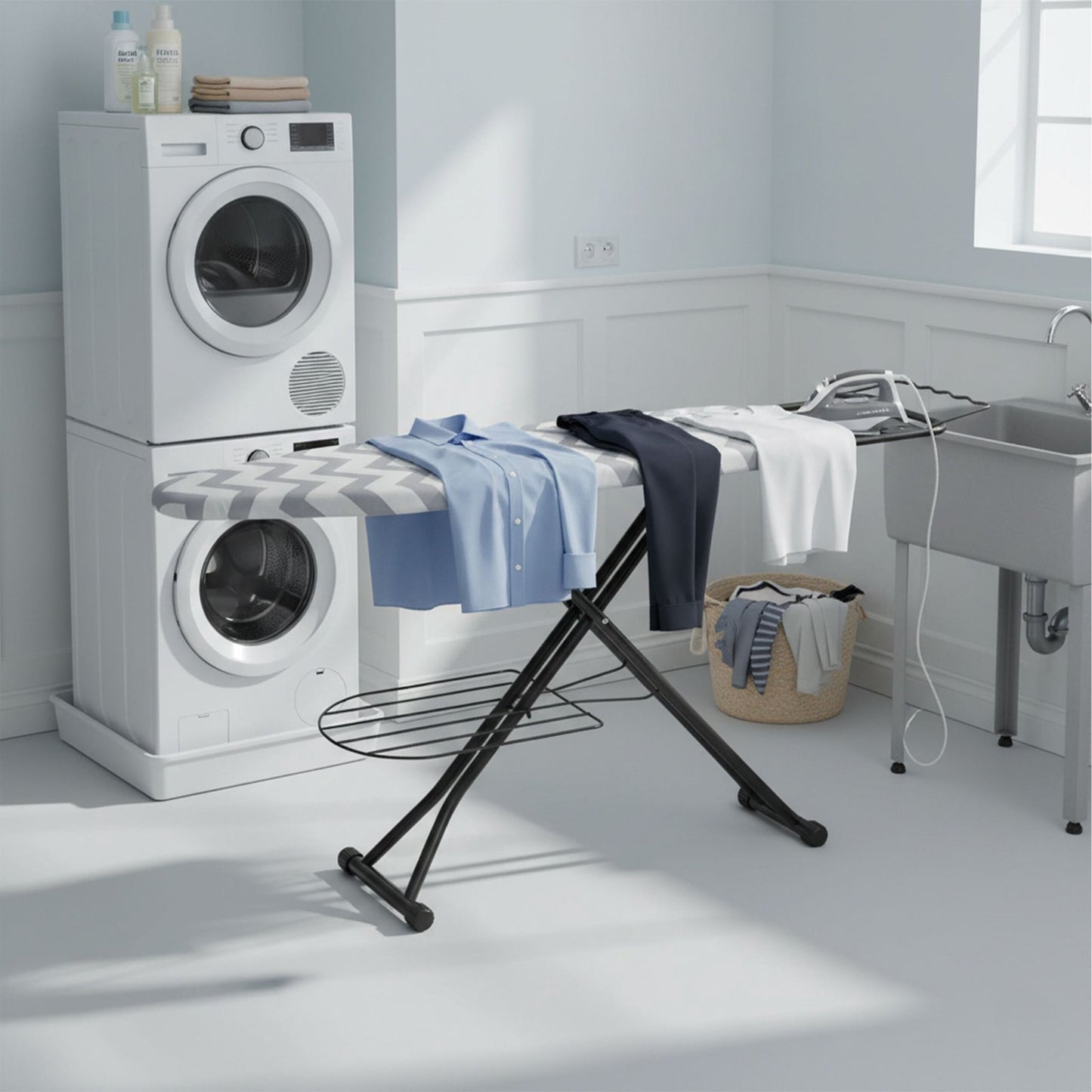 Height-Adjustable Ironing Board with Iron Rest, 110x33 cm