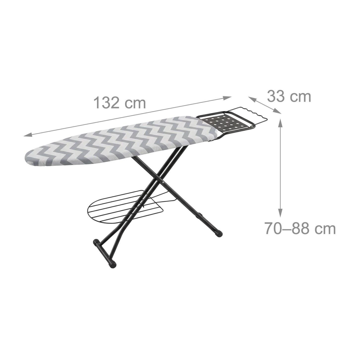 Height-Adjustable Ironing Board with Iron Rest, 110x33 cm