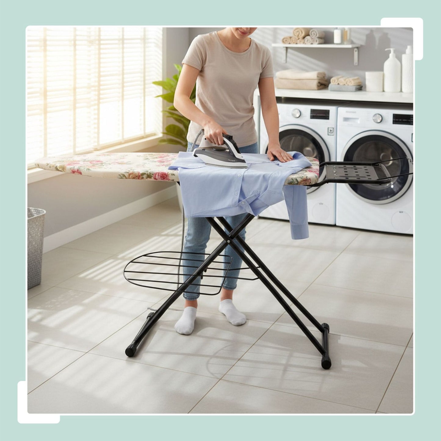 Height-Adjustable Ironing Board with Iron Rest, 110x33 cm
