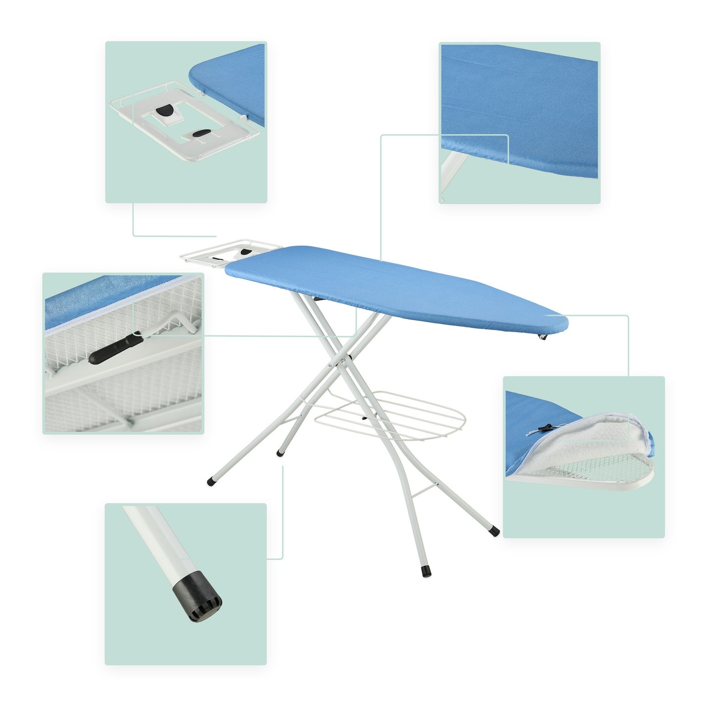 Height-Adjustable Ironing Board with Iron Rest, 120x38 cm