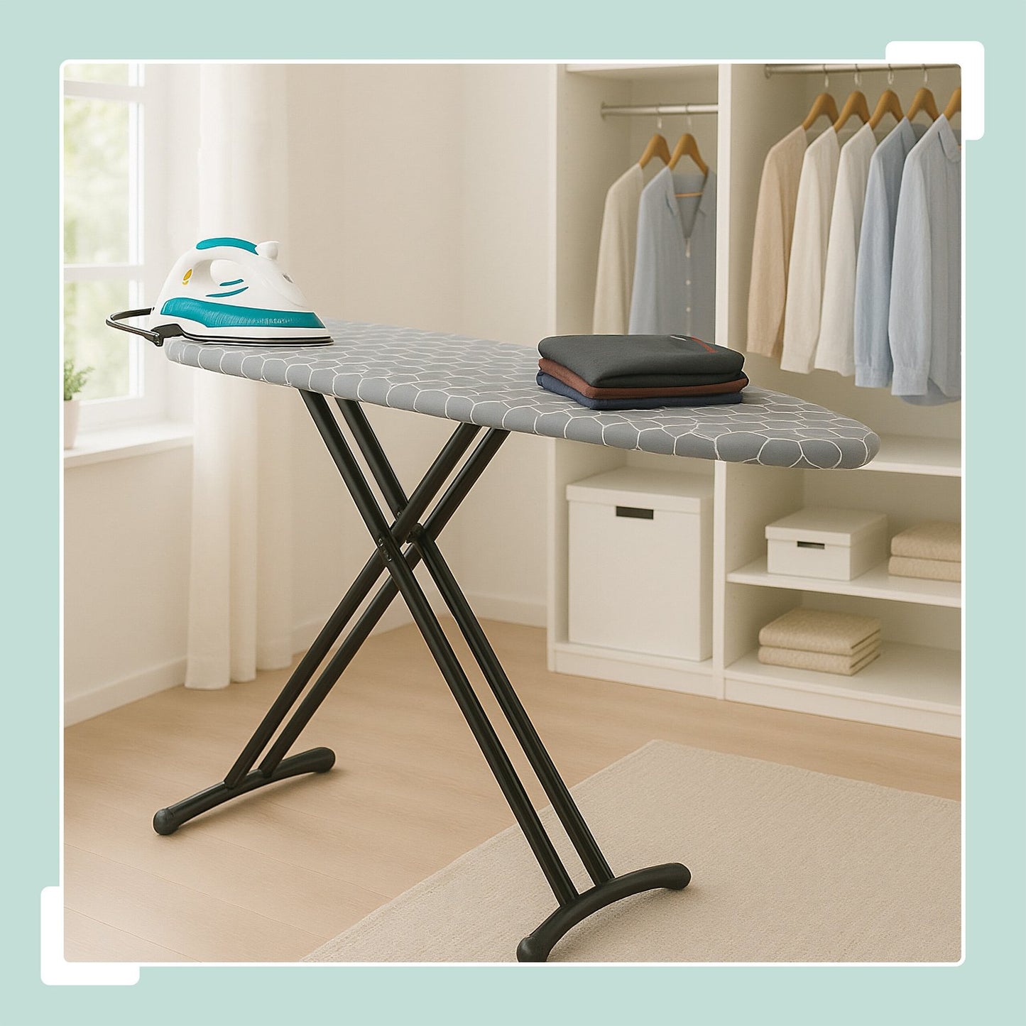 Height-Adjustable Ironing Board with Iron Rest