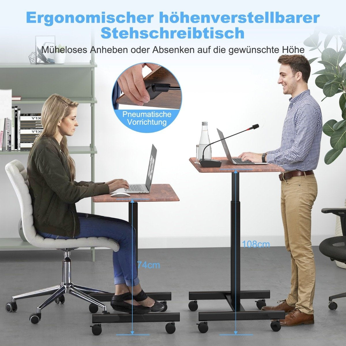 Height Adjustable Laptop Desk with Wheels Computer Desk Cart Nursing Table Brown