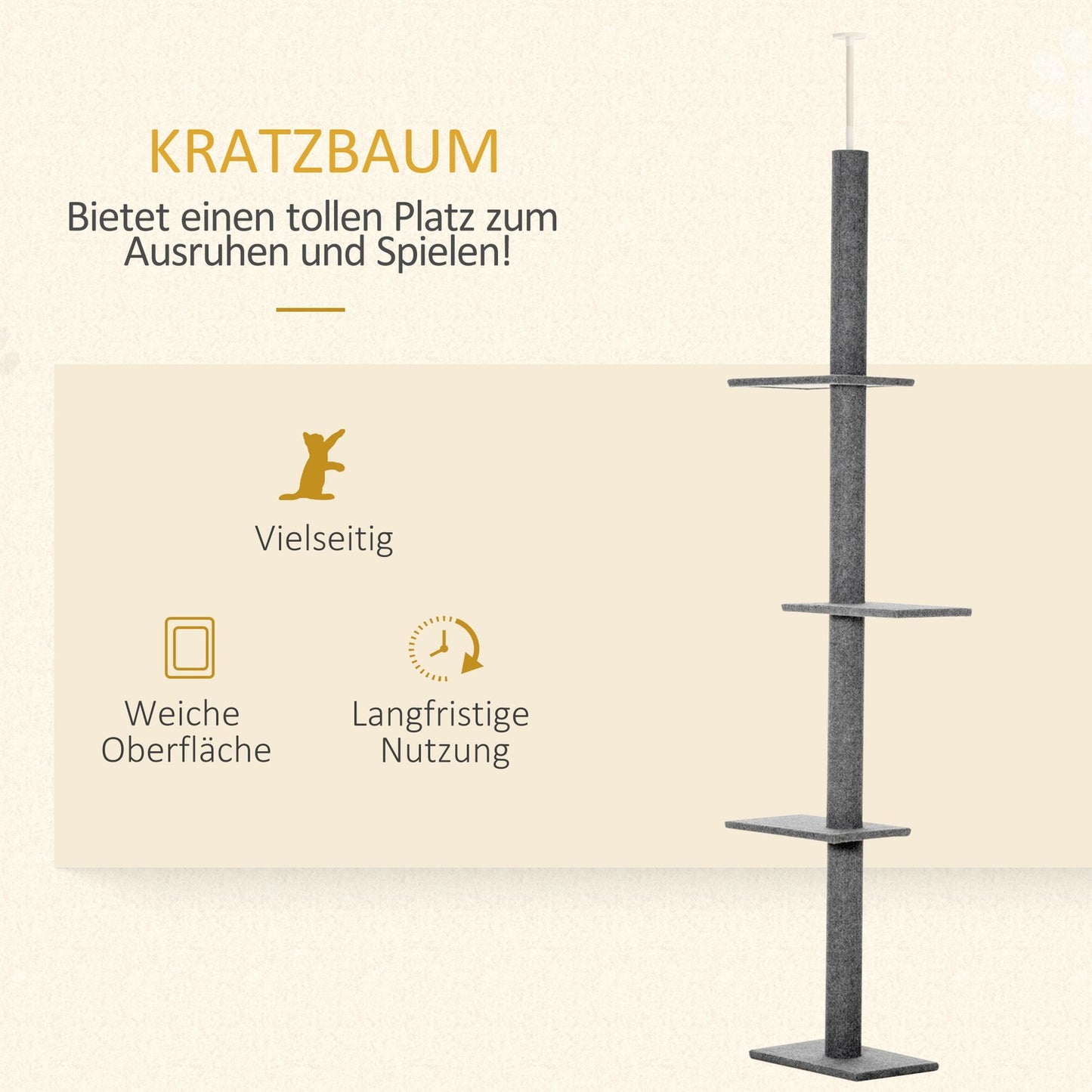 Height-adjustable cat scratching post, climbing tree, grey