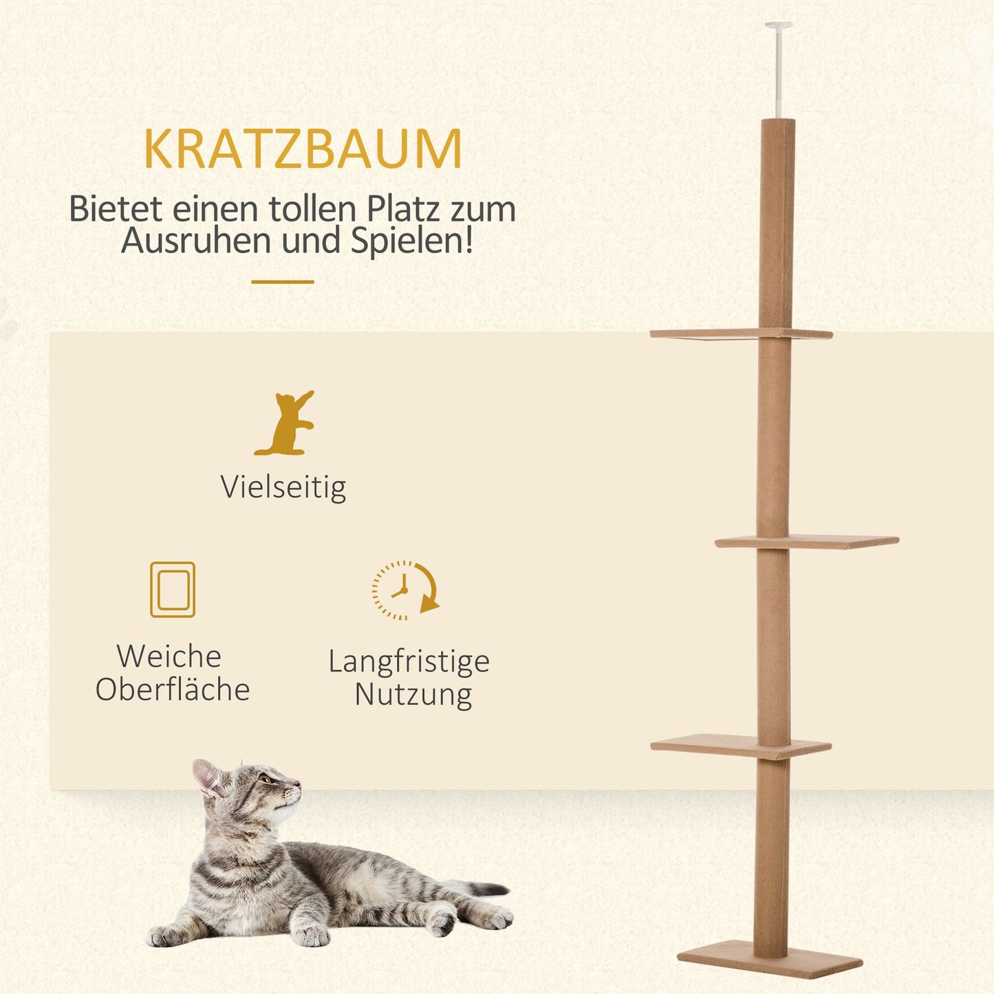 Adjustable Cat Scratching & Climbing Tree, light brown