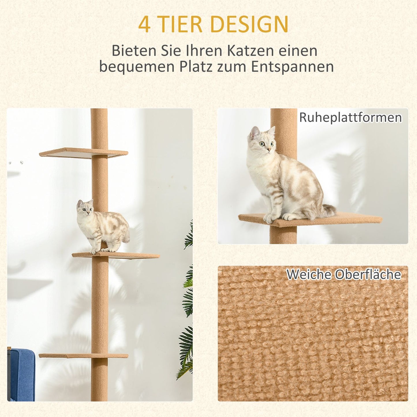 Adjustable Cat Scratching & Climbing Tree, light brown
