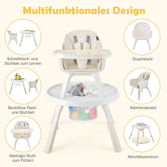 Height-adjustable 6-in-1 baby high chair beige high chair & dining chair & children's seating group