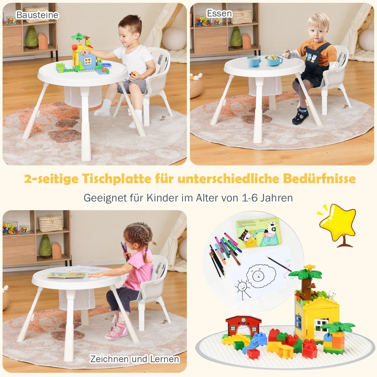 Height-adjustable 6-in-1 baby high chair beige high chair & dining chair & children's seating group