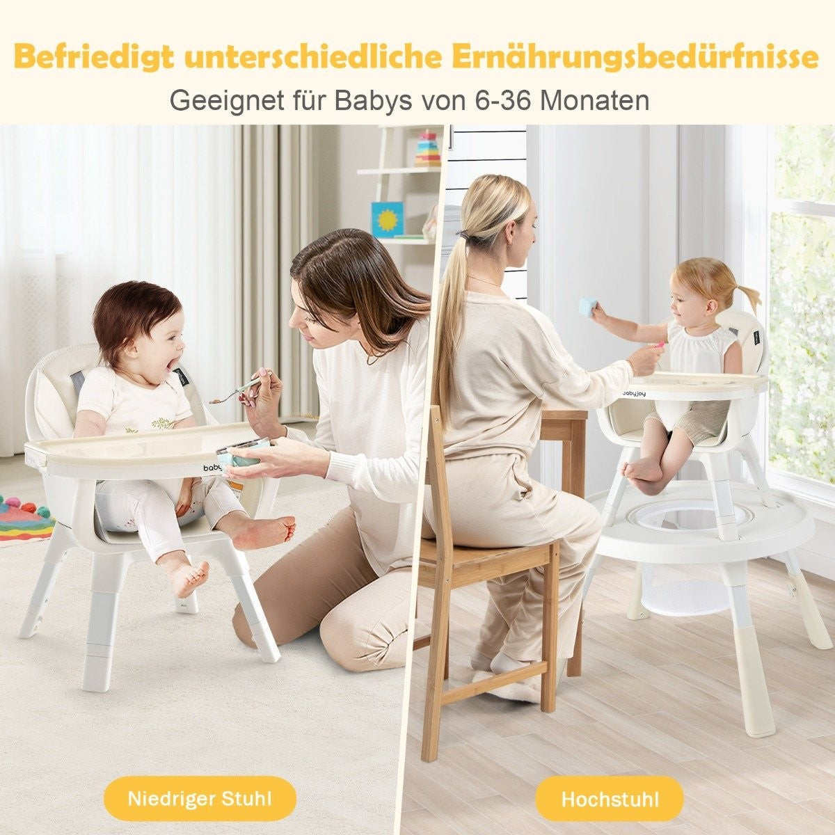 Height-adjustable 6-in-1 baby high chair beige high chair & dining chair & children's seating group