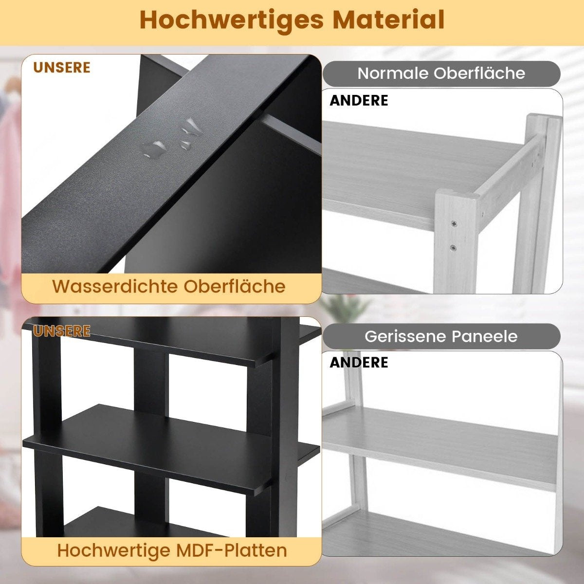 Height-adjustable 8-tier shoe stand made of wood, shoe rack, free-standing corner shelf, brown