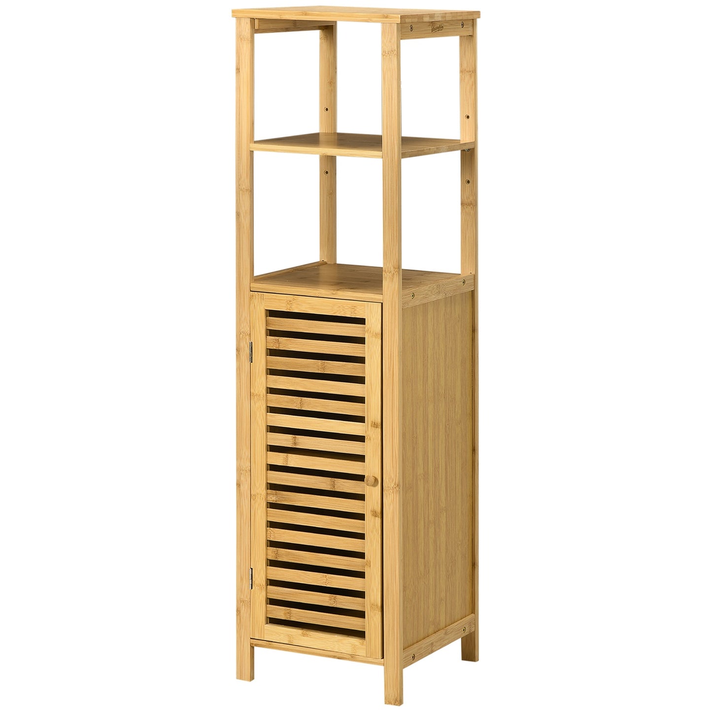 Height-adjustable bathroom cabinet in bamboo, 33x30x120 cm