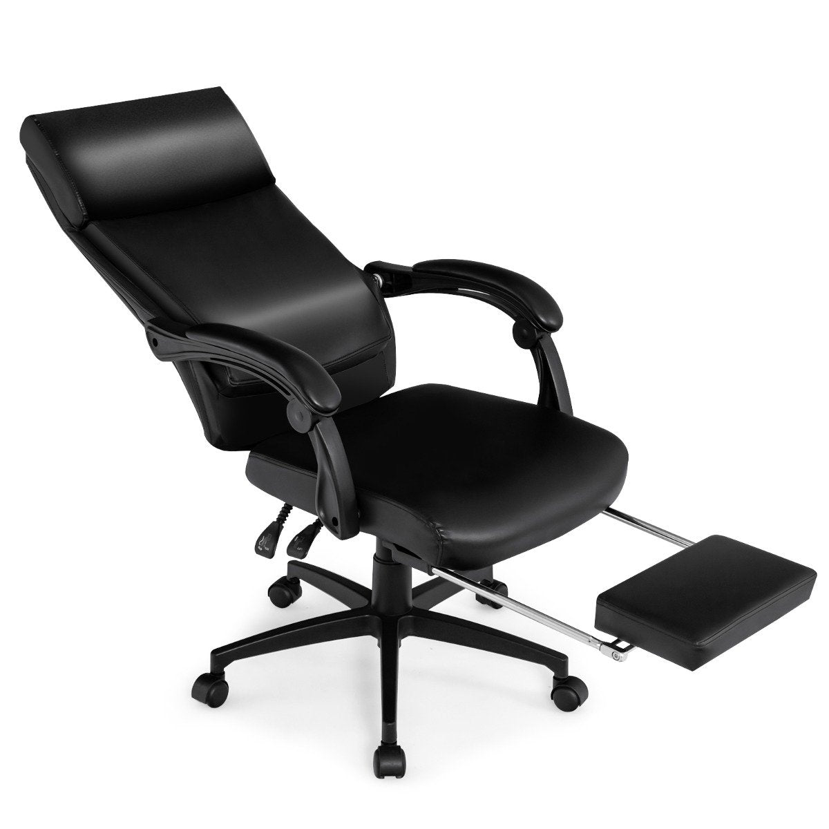 Height-adjustable executive chair swivel chair with headrest & retractable footrest black 360° rotatable 105-145° adjustable