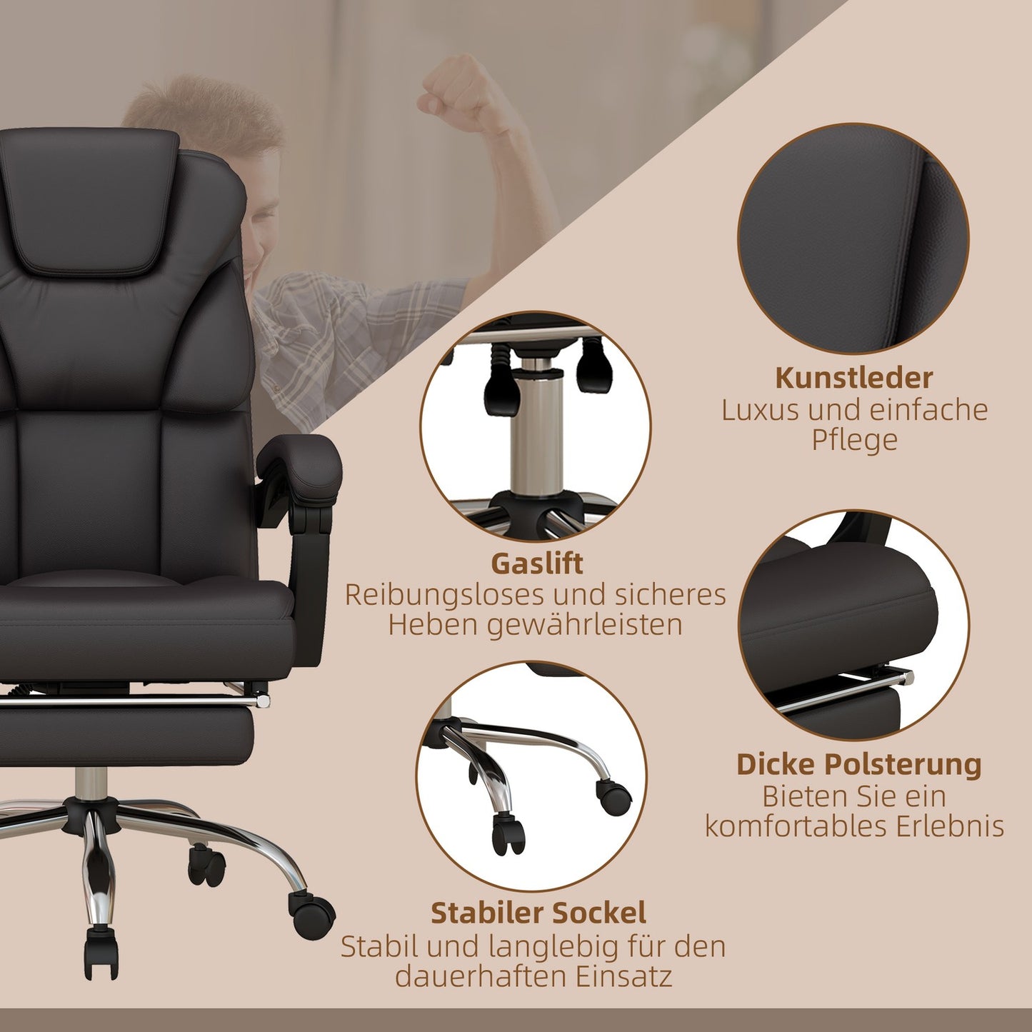 Ergonomic brown office chair with massage, 120 kg capacity
