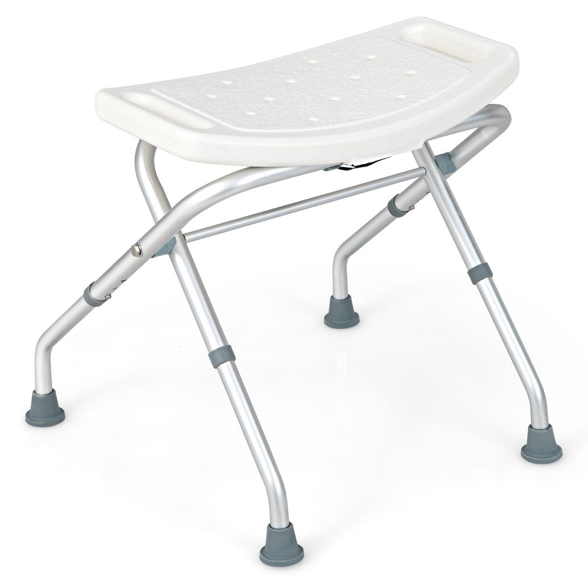 Height-adjustable shower stool with non-slip rubber feet, 150 kg load capacity, shower bench, white