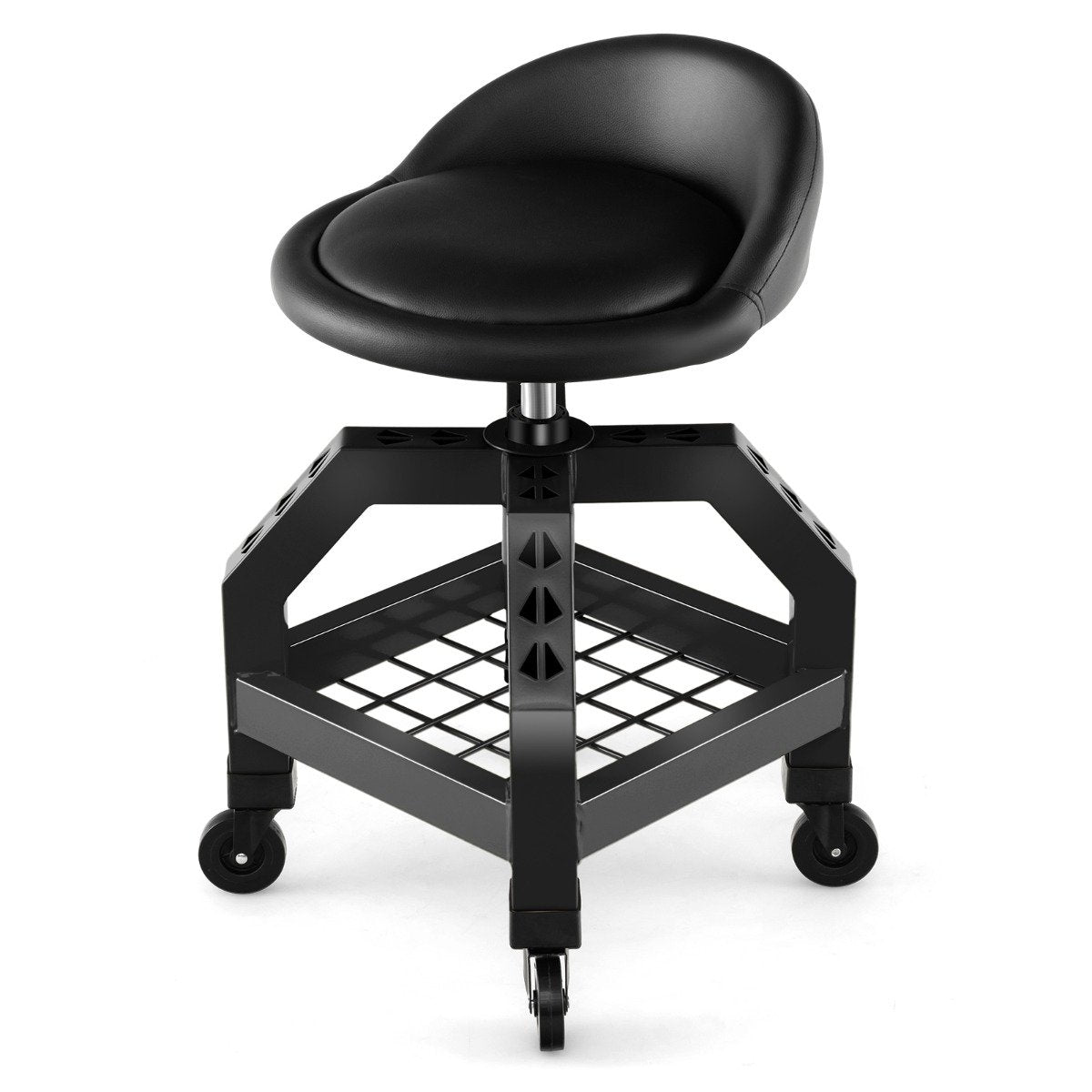 Height-adjustable workshop stool 150 kg load capacity with tool tray workshop chair black