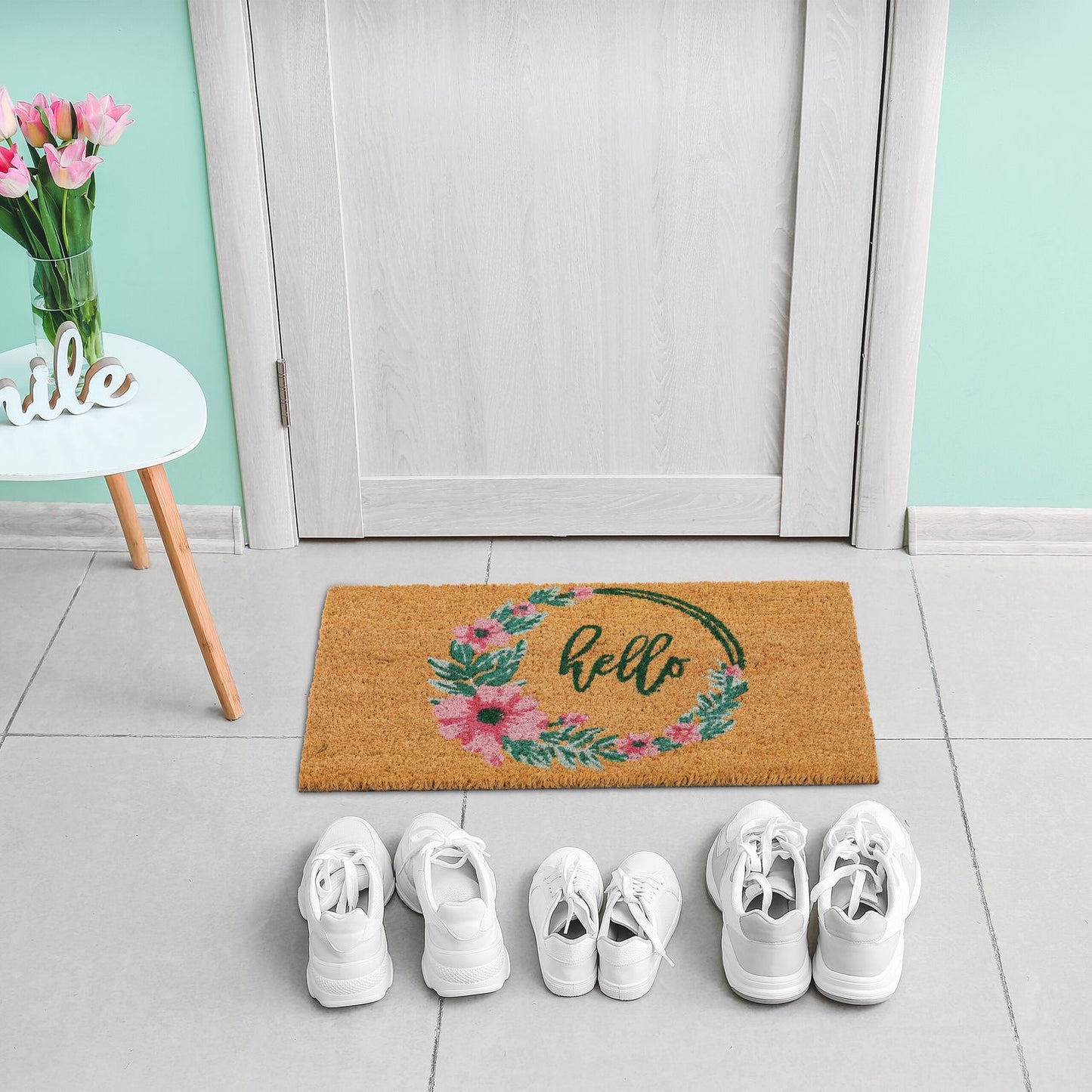 Hello coconut door mat