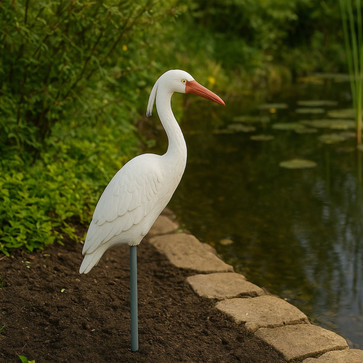 Heron Decoy for Pond Protection – White, Durable Plastic