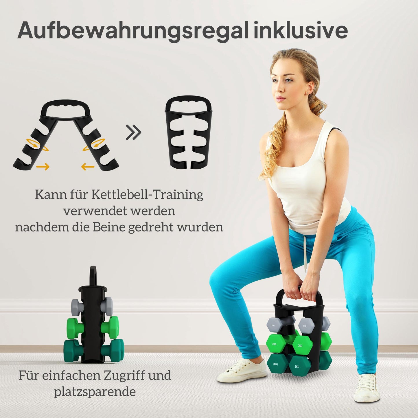 Hex Dumbbell Set with Rack – 1kg, 2kg, 3kg Pairs