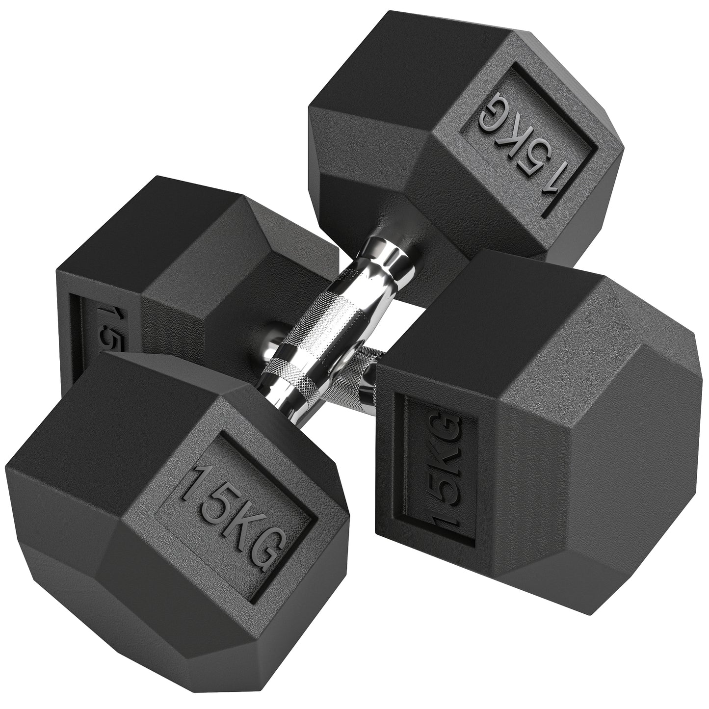 Hex Dumbbells, Knurled Grip, Cast Iron, 2 x 15kg