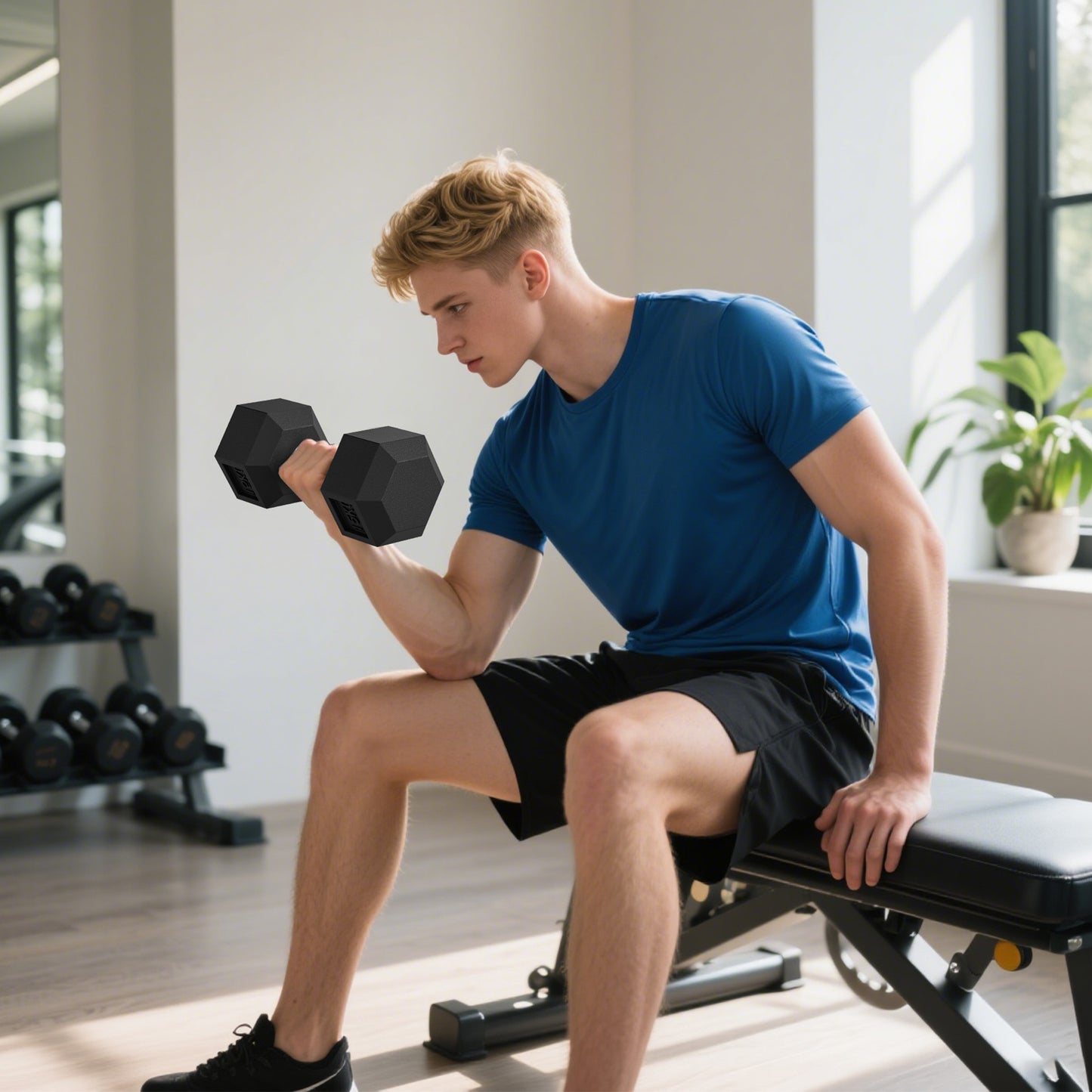 Hex Dumbbells, Knurled Grip, Cast Iron, 2 x 15kg