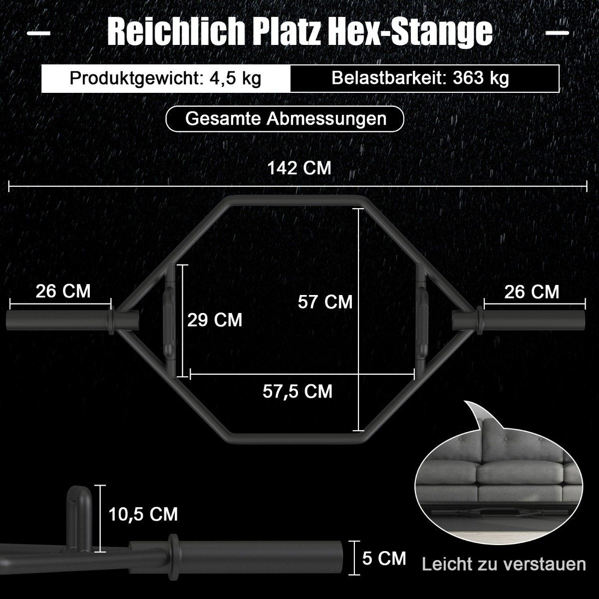 Hex Trap Bar with Foldable Handles, 800 lb Capacity