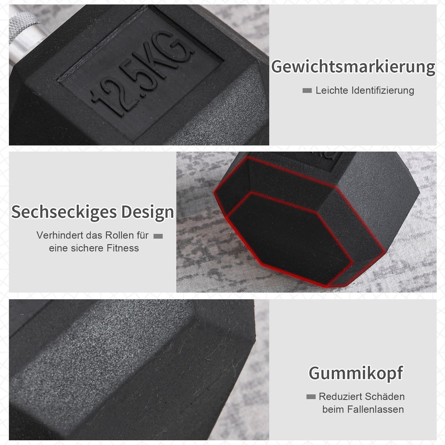 Hexagon dumbbell with knurled handle - 12.5 kg cast iron