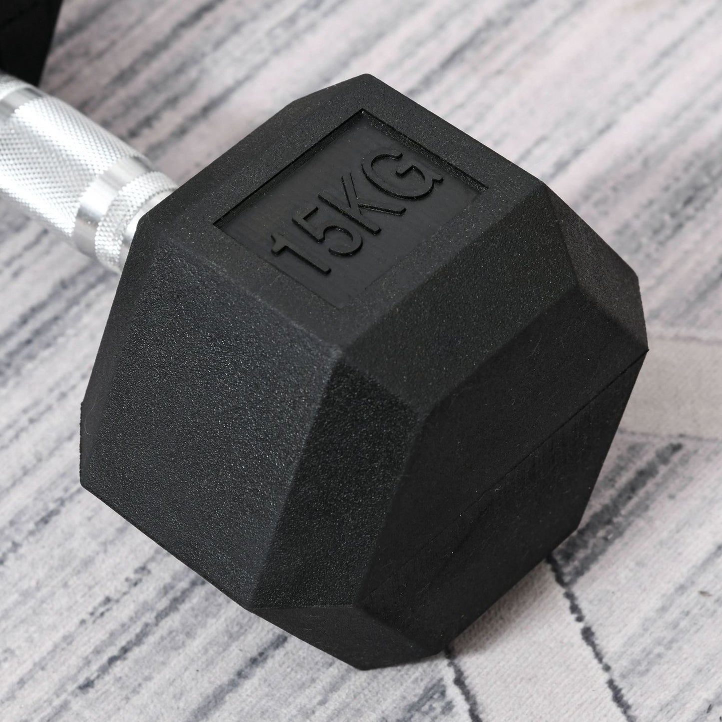 15 kg hexagon dumbbell, knurled handles, cast iron
