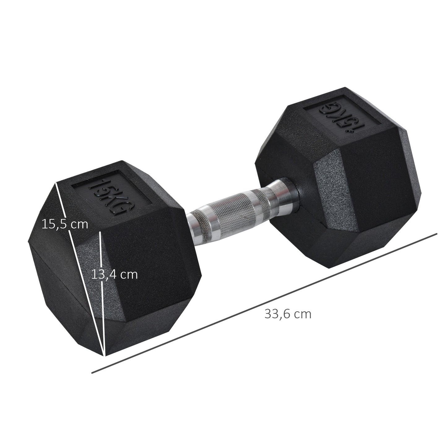 15 kg hexagon dumbbell, knurled handles, cast iron