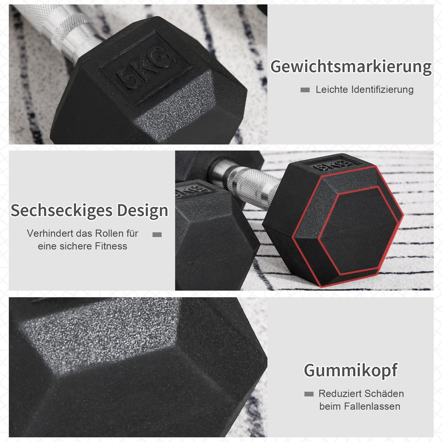 Hexagon dumbbells pair, 5 kg each, rubber coated cast iron