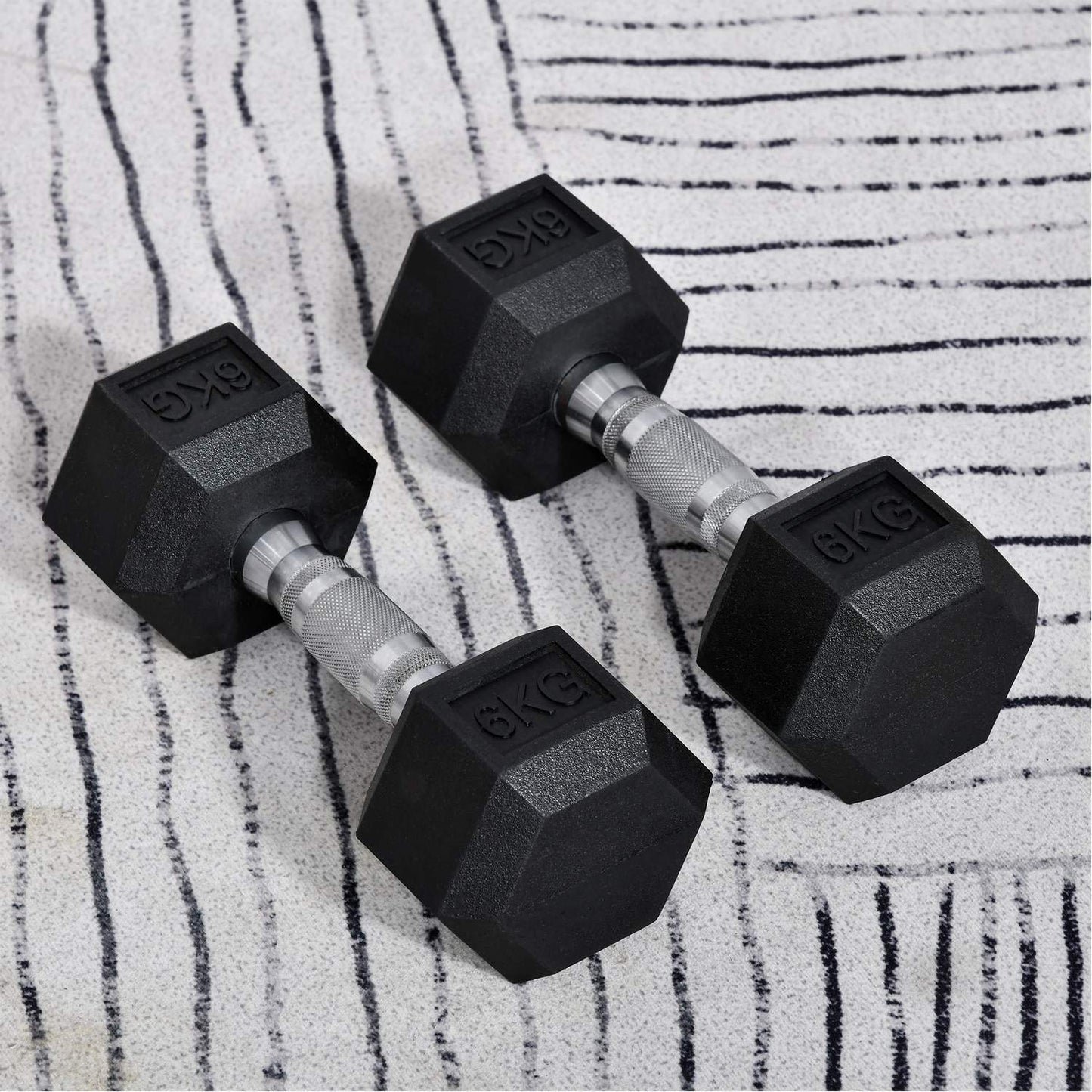 Hexagon Dumbbells Set, 2x6 Kg, rubber coated cast iron