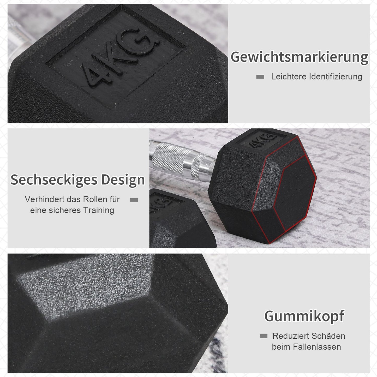 Hexagon Dumbbells Set, 2x4 kg, cast iron, knurled handles