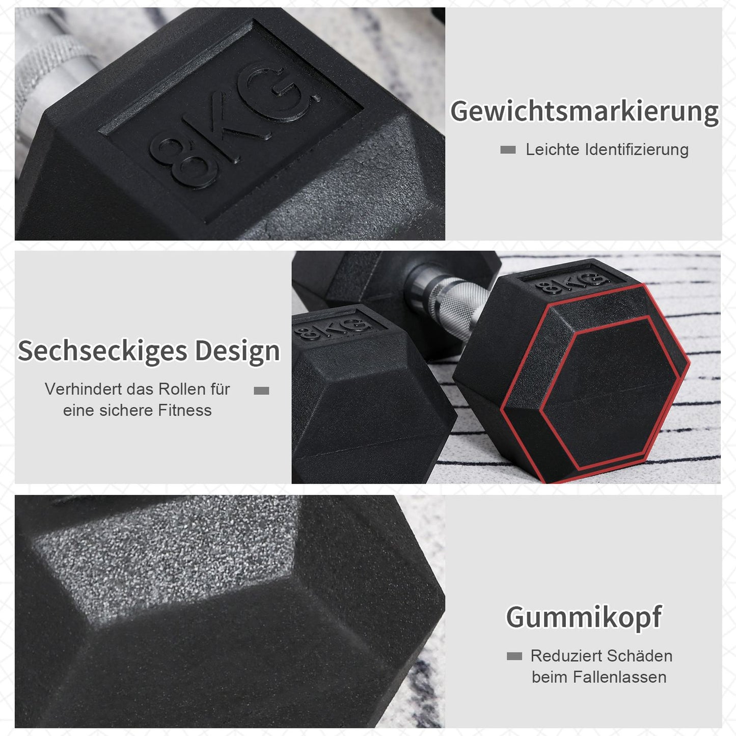 8 kg Hexagon Dumbbells Set, cast iron, knurled grips