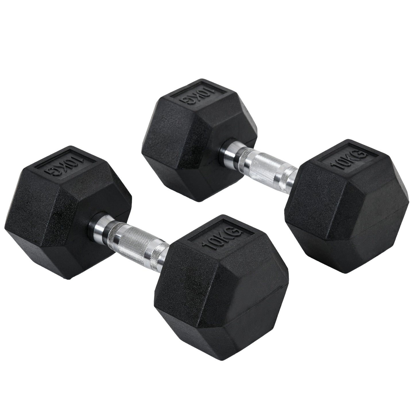 Hexagon Dumbbell set, 2x10kg black rubber coated iron