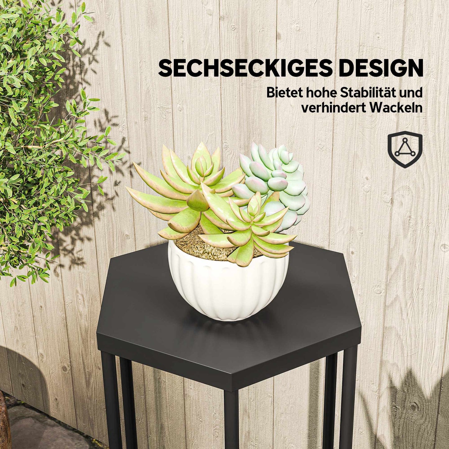 Hexagonal Metal Plant Stands, Indoor Outdoor, Set of 2