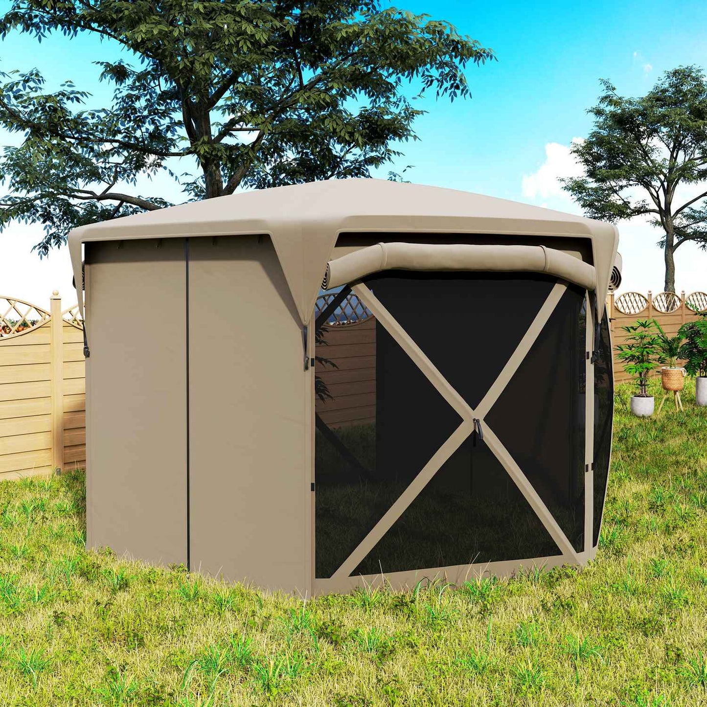 Hexagonal pop-up pavilion 3.5x3m, UV30+ waterproof garden tent