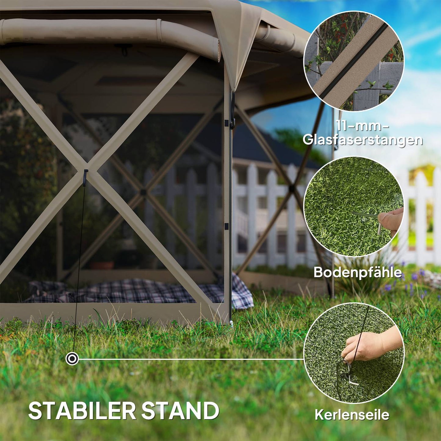 Hexagonal pop-up pavilion 3.5x3m, UV30+ waterproof garden tent