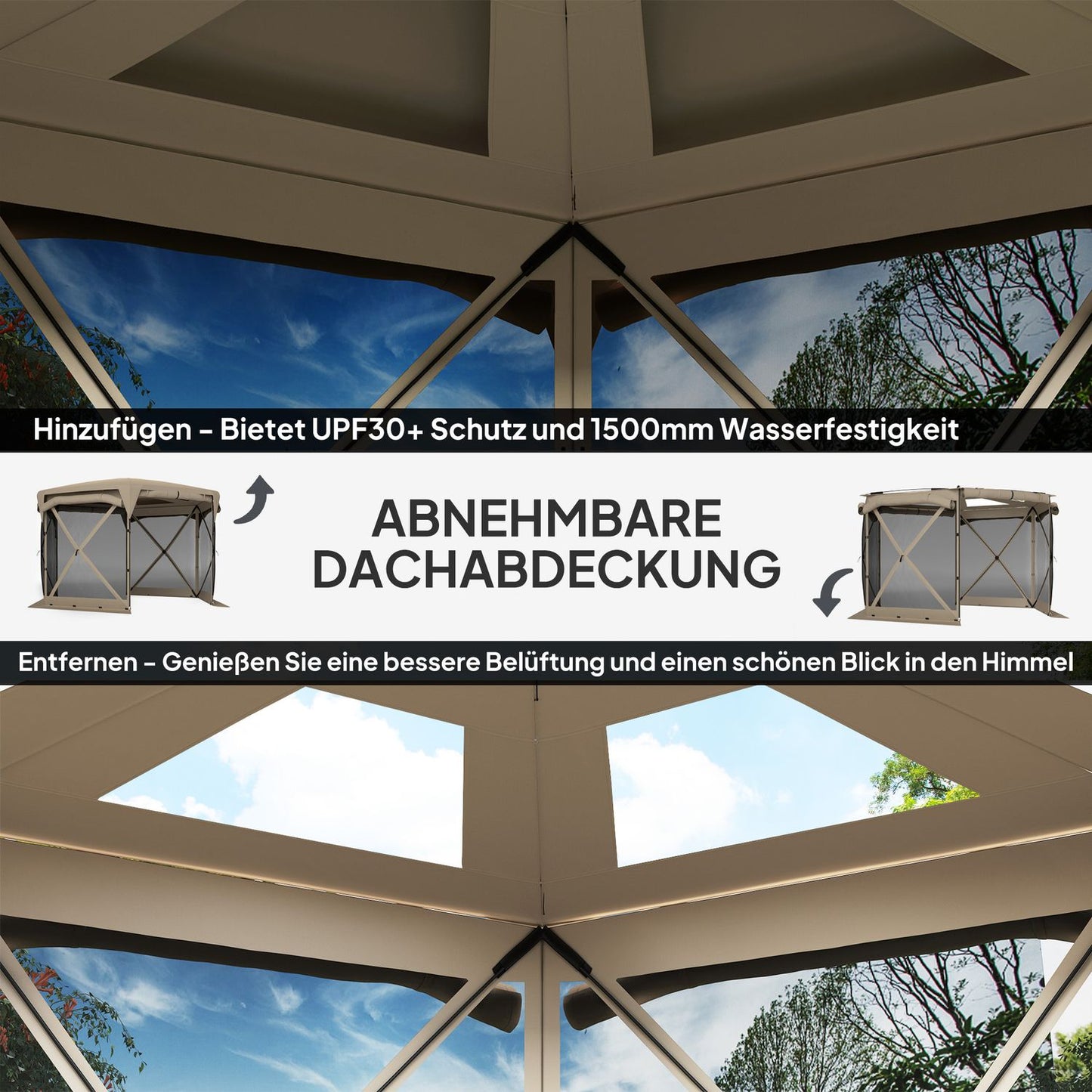 Hexagonal pop-up pavilion 3.5x3m, UV30+ waterproof garden tent