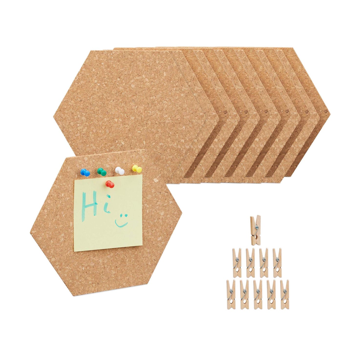 Hexagonal pegboards in cork, set of 14
